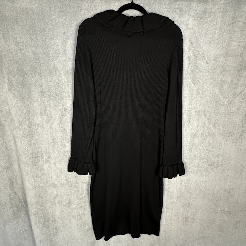 Trina Turk Dress Womens Large Black Quill Ruffle Sweater Quiet Luxury Party - Picture 8 of 13
